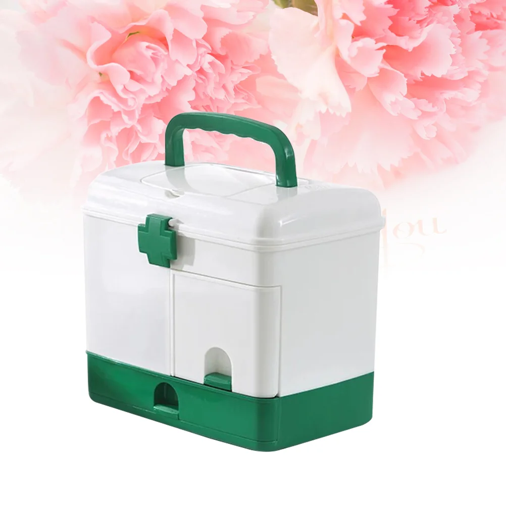 

Large Capacity Layered Medicine Case with Lockable Seal Portable Handheld Design for Family Use First Aid Kit Medical Box Green