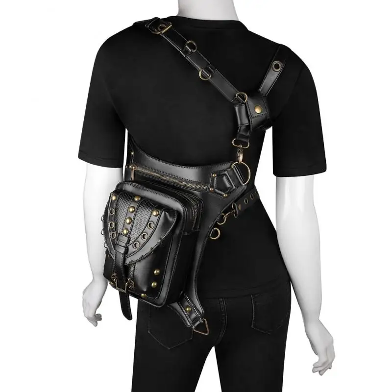 Steampunk Vintage Motorcycle Crossbody Bag Mini Chain Waist Purse Medieval Rivet Multi-Purpose Bag Multi-Way Backpack