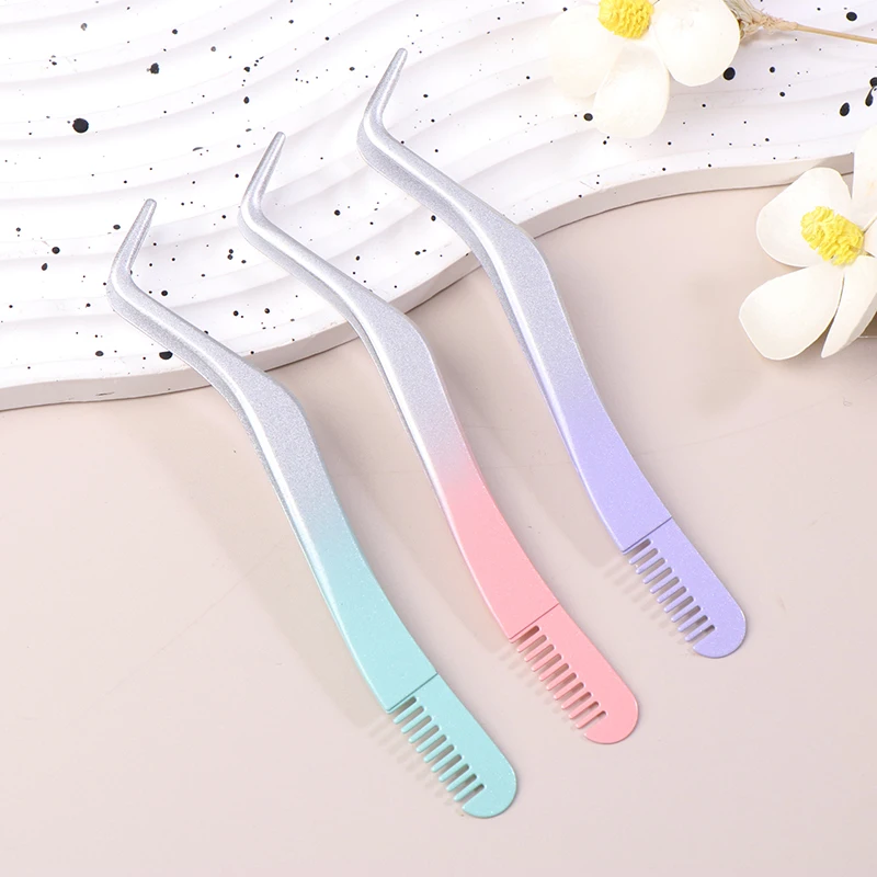 1 PC Eyelash Comb Tweezers Makeup Stainless Steel Non-magnetic Pincet Volume 3D Lashes Extension Tweezers Tools