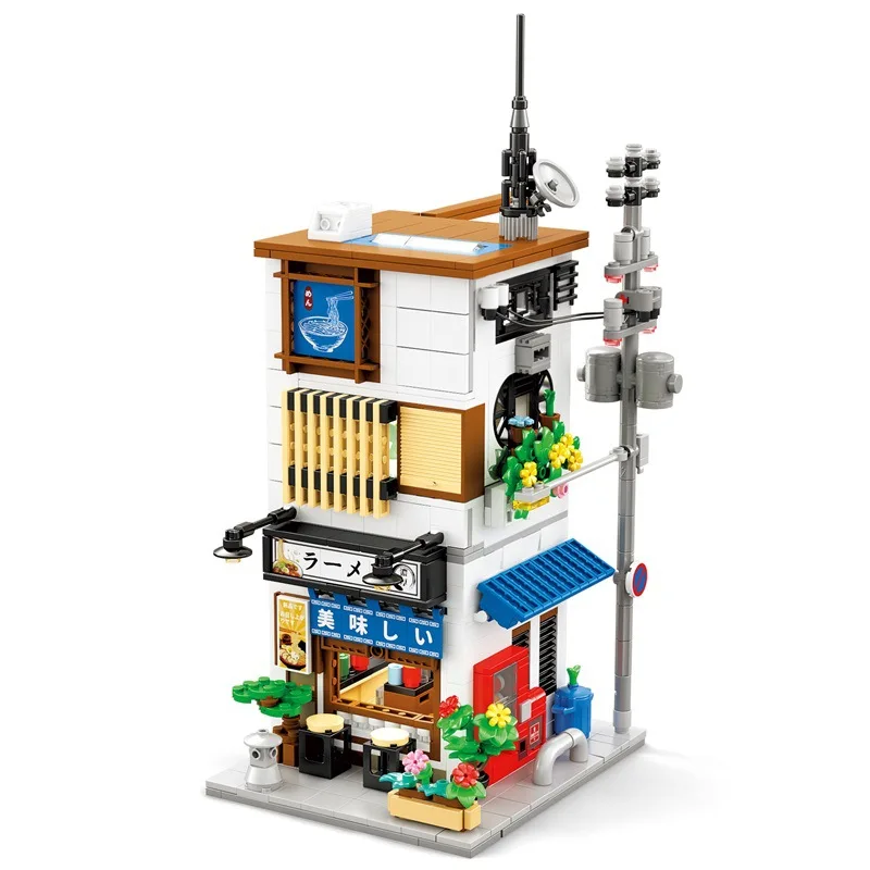 Street View Blocchi di montaggio MOC giapponese Izakaya Ramen Shop Arcade Building Model Giocattoli educativi per bambini
