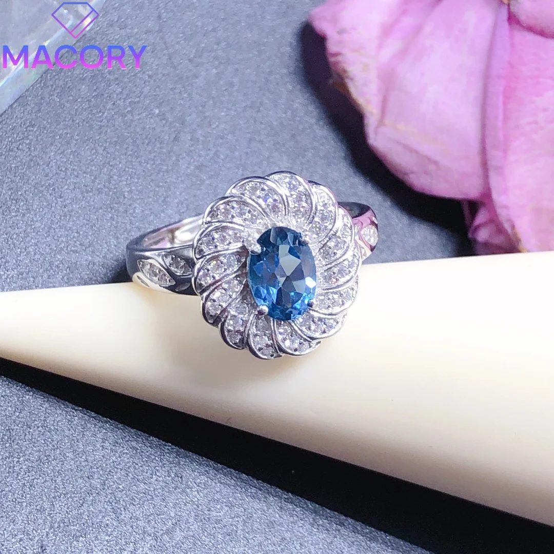 Sterling silver 925 natural topaz engagement ring female luxury send free gem luxury brand replica Valentine's Day jewelry.