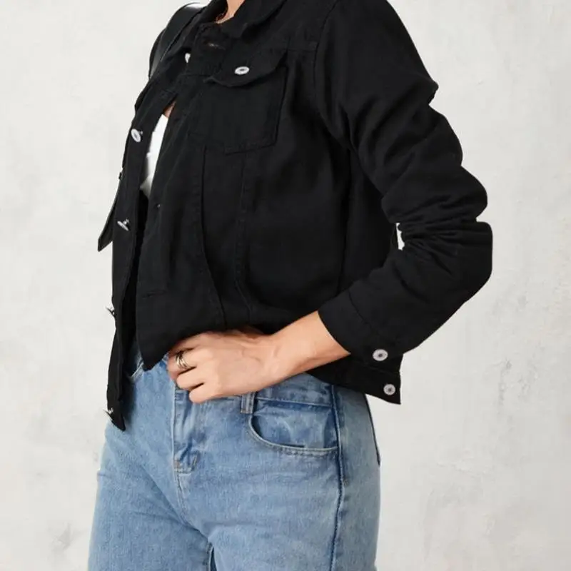 

Waed Denim Casual Jaet Women's Light Color Leisure Cross-Border Sle ort Sve Collar Youth Trend Autumn Wear