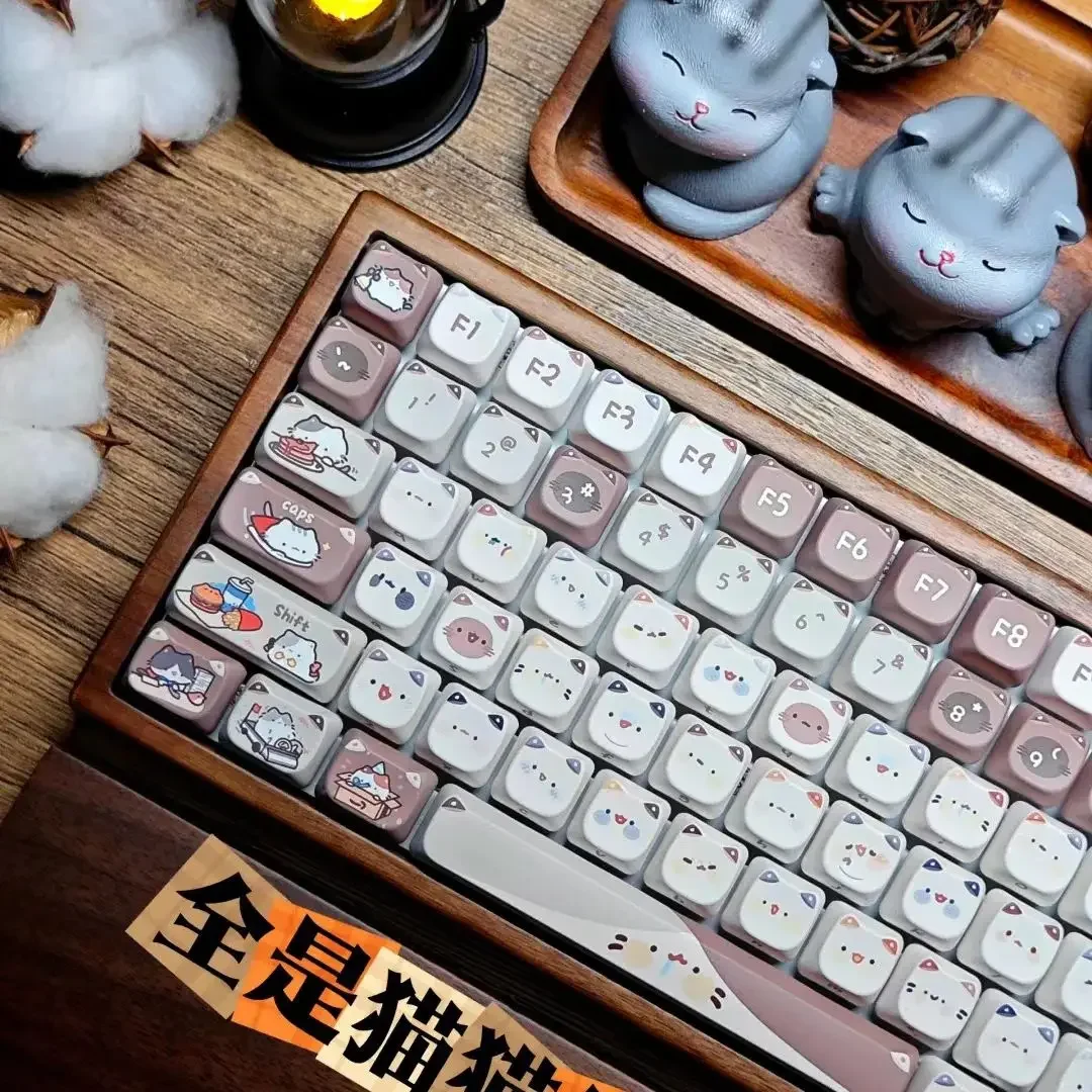 Mocha keycaps Cat 142 keycaps ปรับแต่งน่ารัก PBT Mao keycap ตารางความร้อน2.75U U 2.25สำหรับ ALICE