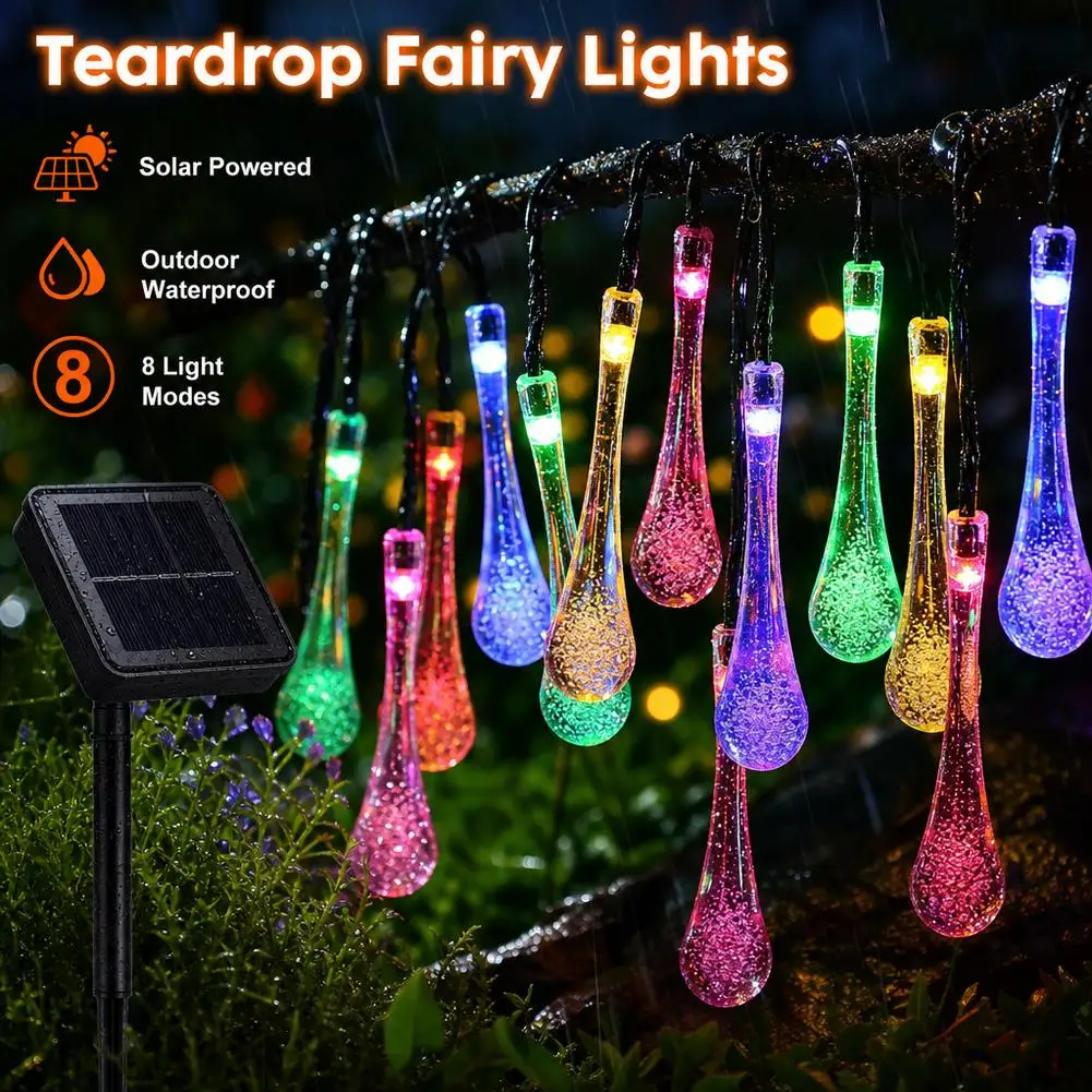 Water Drop Solar String Lights Waterproof Outdoor Decoration Bubble Ball Lamp For Garden Courtyard Wedding Party Xmas