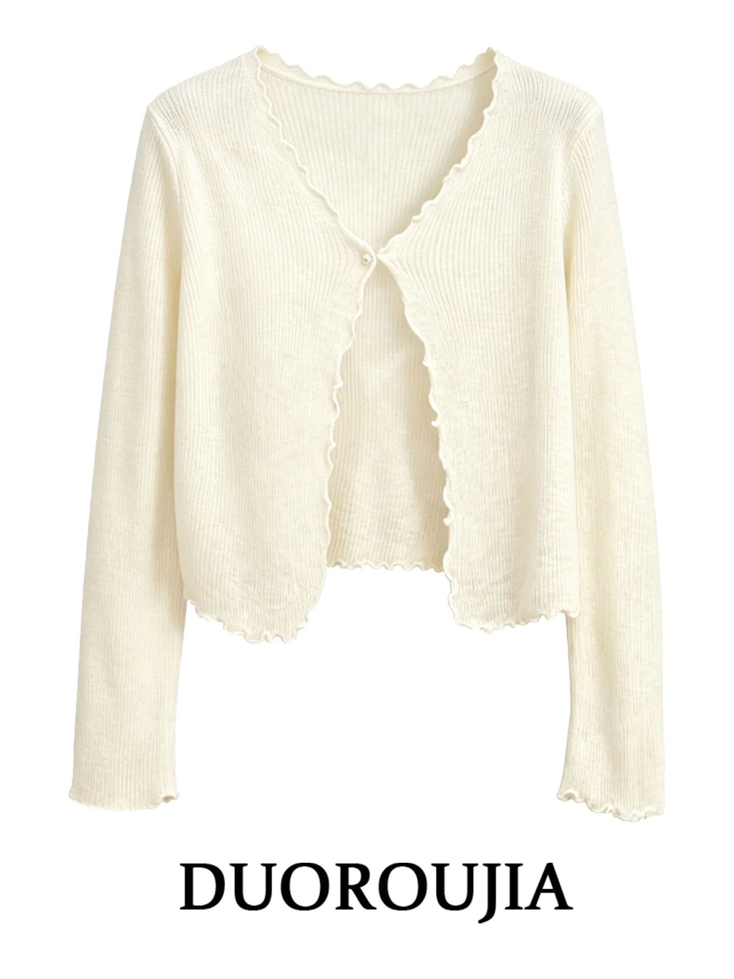 

DUOR plus Size Knitted Summer Cardigan Women's Lightweight Sun Protection Slimming Top Trendy Wood Grain Design