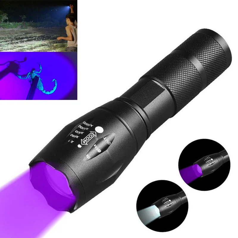 Ultraviolet White Lamp Double Lamp Retractable Flashlight Zoom 395nm Flashlight UV Pet Urine Stain Detector Outdoor Hunting