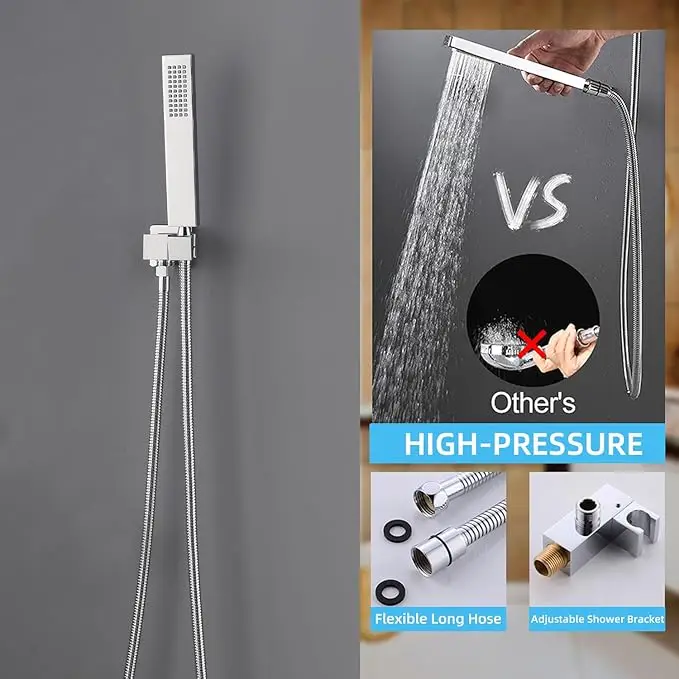 レインフォールシャワー水栓セット 浴室シャワーシステム 壁掛けスクエア高圧シャワー器具