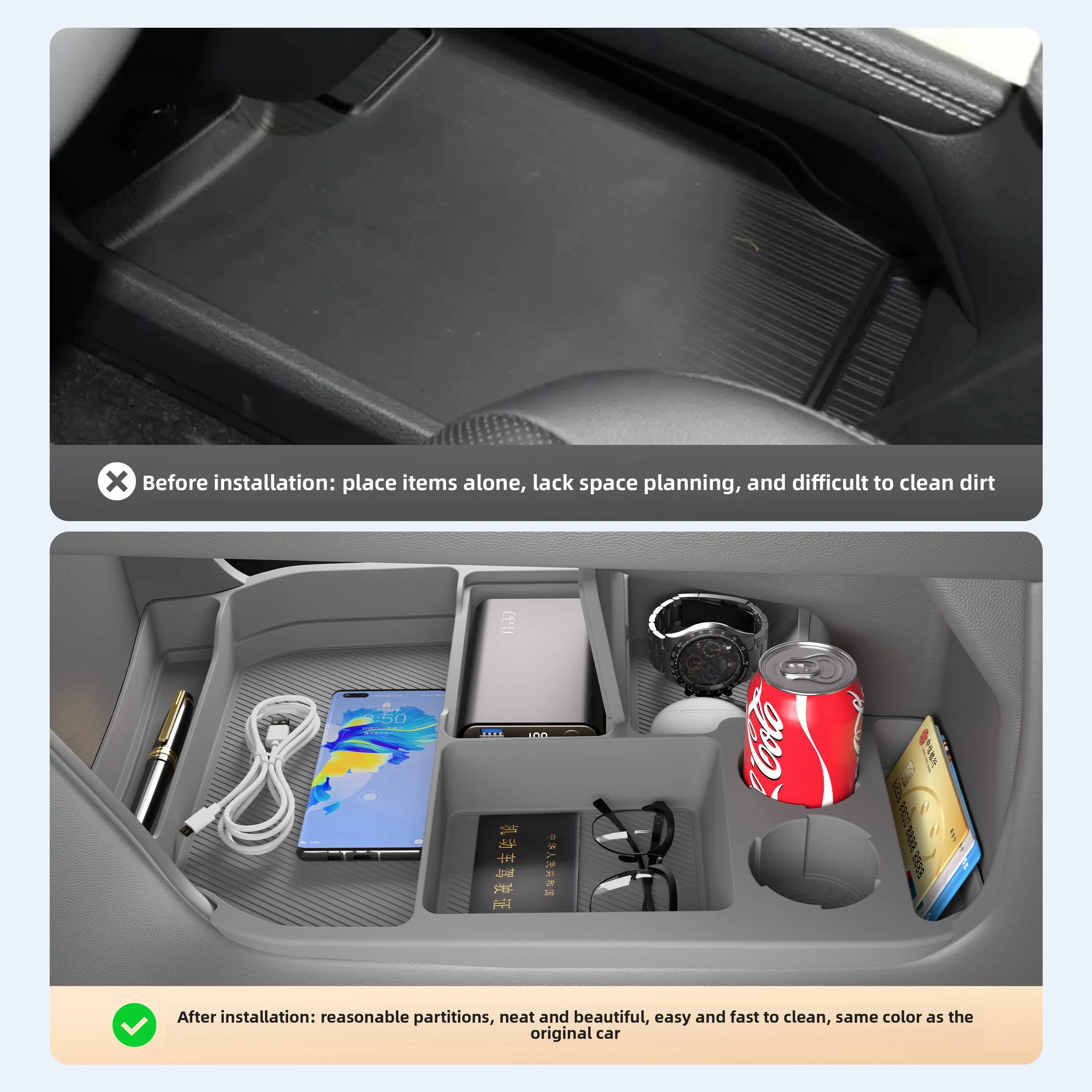 

Car Center Console Lower Storage Box for Toyota Sienna 2022-2024 Silicone Waterproof Lower Partition Storage Organizer Tray