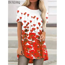 3D Floral Printed Women T-Shirt Summer Short Sleeve O-Neck Flower Graphic Street Ladies T Shirt 6XL Duży rozmiar Feamle Casual Tops