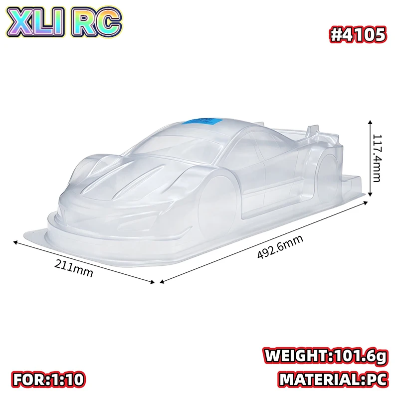 1pc 1/10 190mm Width High Clear PC Vortex RC Body Shell Unpainted Transparent Drift Touring Car Shell With Rear Wing Accessories