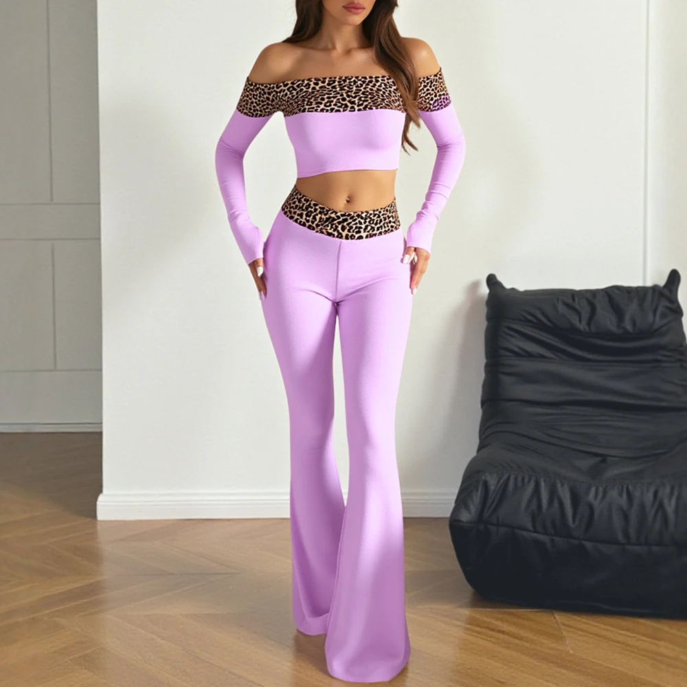 

Mia Muse Women's Sets Autumn Winter Yoga 2025 Chic Leopard Long Sleeve Off Shoulder Maxi Skirts Sexy Nightclub Sets