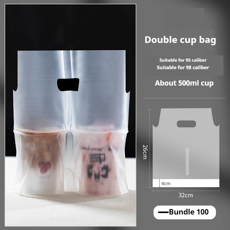 100pcs Milk Tea Packaging Bag Fruit Juice Beverage Handbag Thickening Disposable PE Plastic Single Cup Double Cup Portable Bags