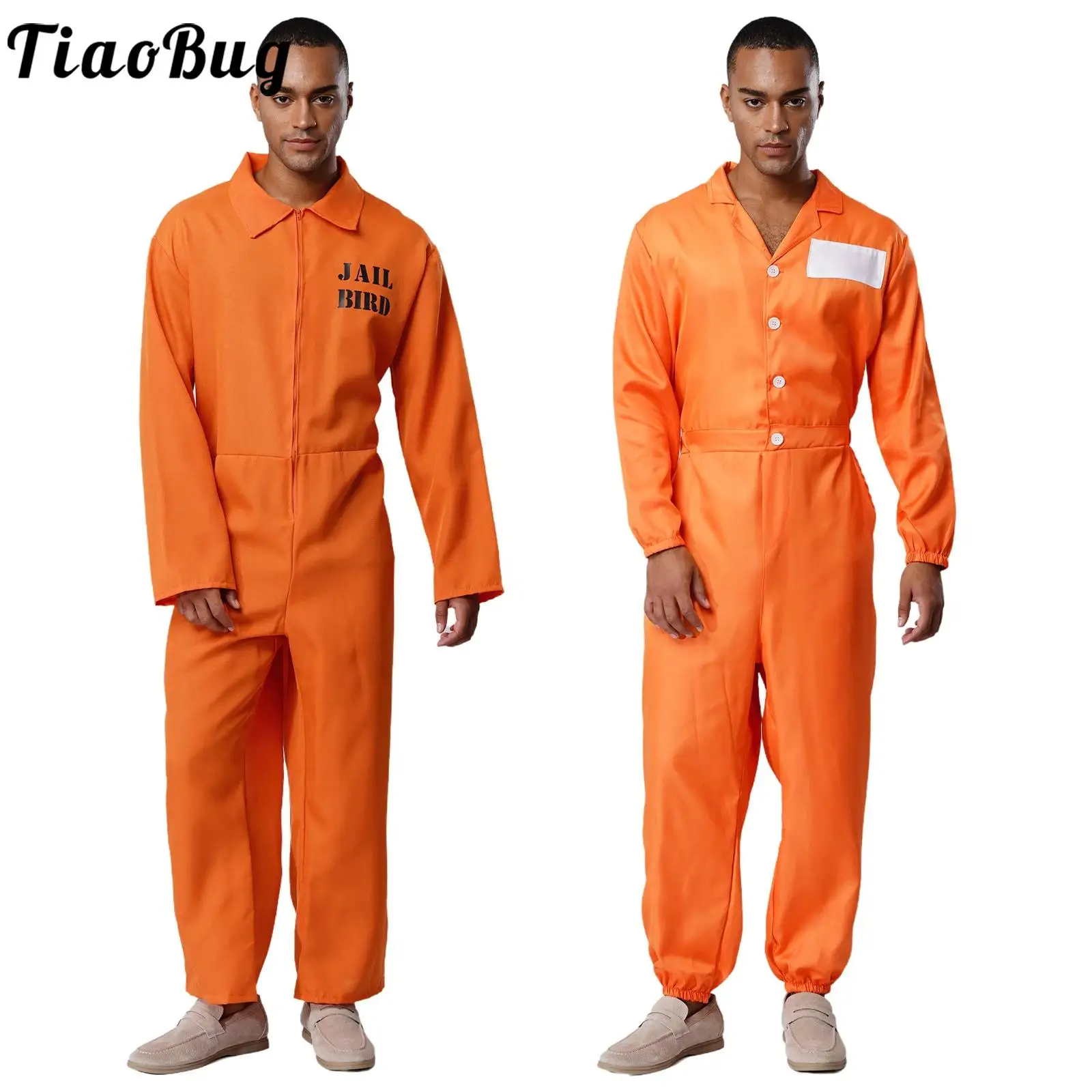 

Orange Prisoner Costume Men Women Inmate Full Jumpsuit Halloween Prison Character Outfits Jailbird Uniform Dress-Up for Adults
