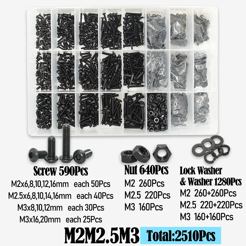 2510 bis 142 runder Sechskantschraubensatz M2 M2,5 M3 M4 M5 M6 Schwarz 10,9 Grade Innensechskant-Inbussantrieb Maschinenschrauben Bolzen ISO7 – Detail 6