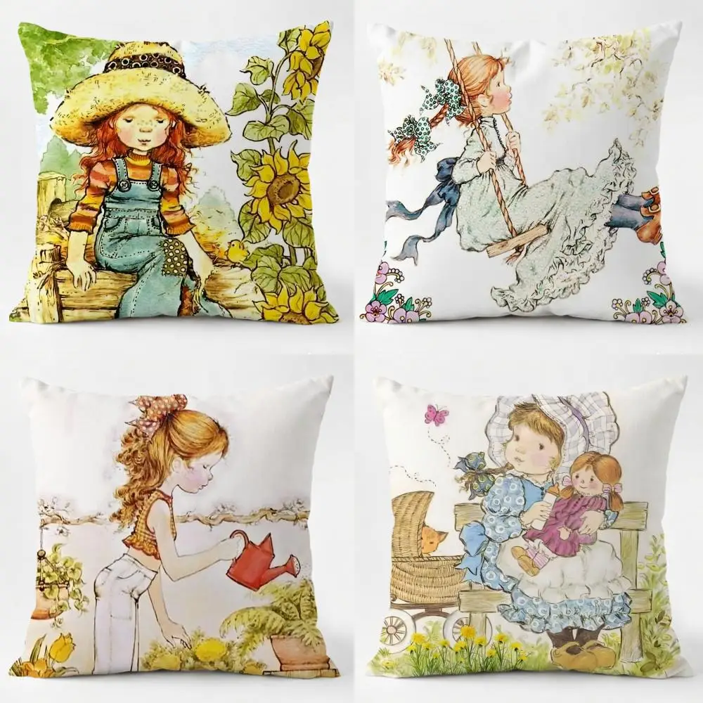 Art Sarah Kay Swing Girl Cushion Cover Daily Washable Linen Pillowcase Soft  for Sofa Bed Home Room Decor