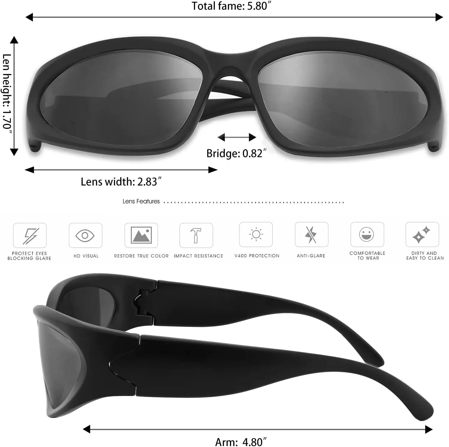 Neue Y2K Wrap-Around Sonnenbrille Mode Rave Metallisch Chrom Space Alien Brille Futuristische Schattierungen Sportbrille für Damen und Herren – Detail 4