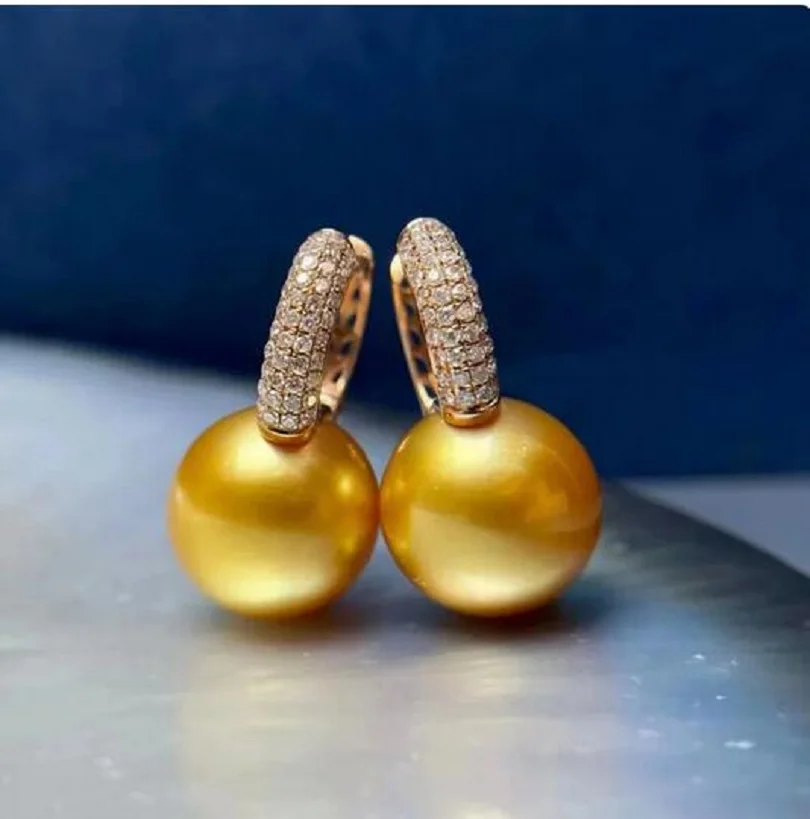 

hot Extra high-end, noble and luxurious AAAA++++ 9-10mm Gorgeous South Sea gold ROUND pearl earring 925s... gift box