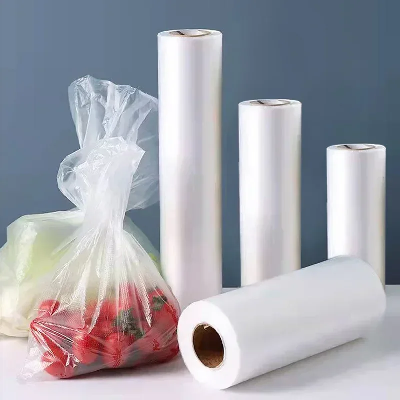 Bolsas de plástico desechables para almacenamiento de alimentos, bolsa de embalaje transparente segura para microondas y congelador para frutas, verduras, organizador de pan, cocina
