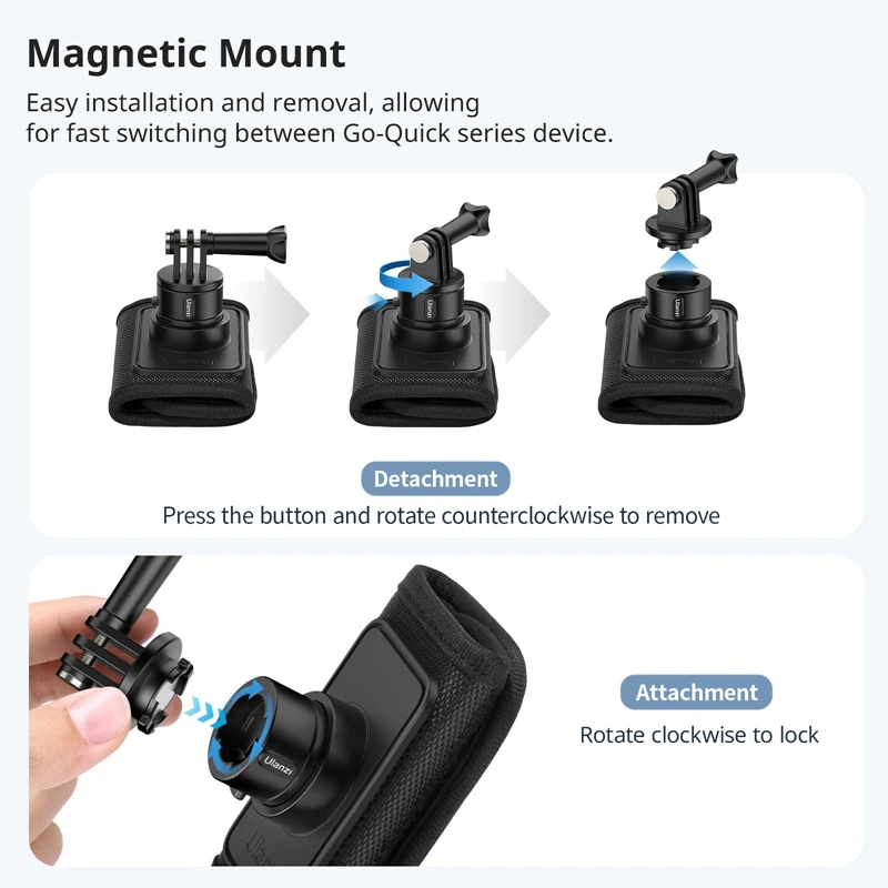 Ulanzi Go-Quick II Magnetic Backpack Clip Mount for Gopro Action Camera Smartphone Vertical Horizontal Shooting Vlog