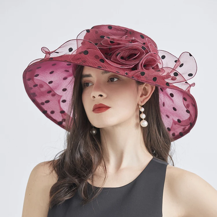 2024Newest Hot Fashion 1Pcs Mesh Ruffles Flower Women Kentucky Derby Wide Brim Wedding Church Occasional Organza Sun Hat