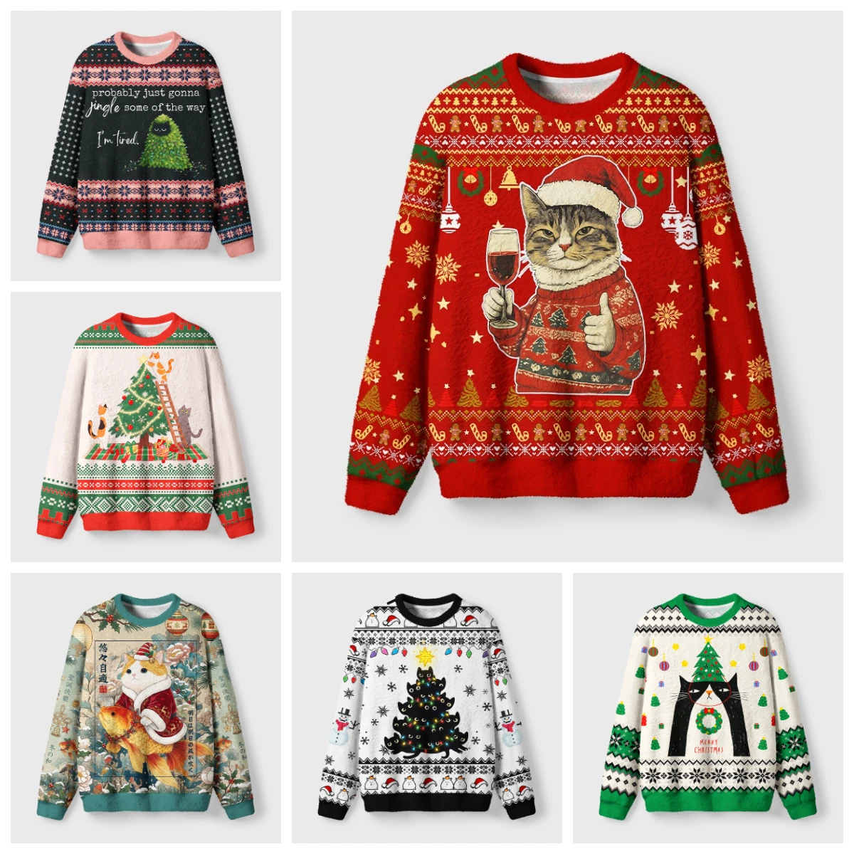 Funny Cat Ugly Sweater, Toast Cat, Play Cat, Koi Cute Cat, Thin Velvet, Adult,Male,Female,Children,Couple,Family Festival Hoodie