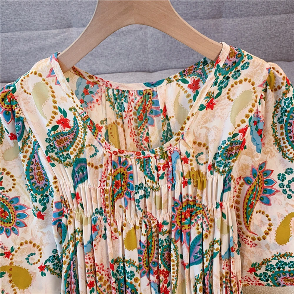 NYFS حجم كبير فستان نسائي صيف 2025 فضفاض مرونة الخصر قصيرة الأكمام بوهيميا فساتين طويلة رداء Elbise النمط الكوري #3