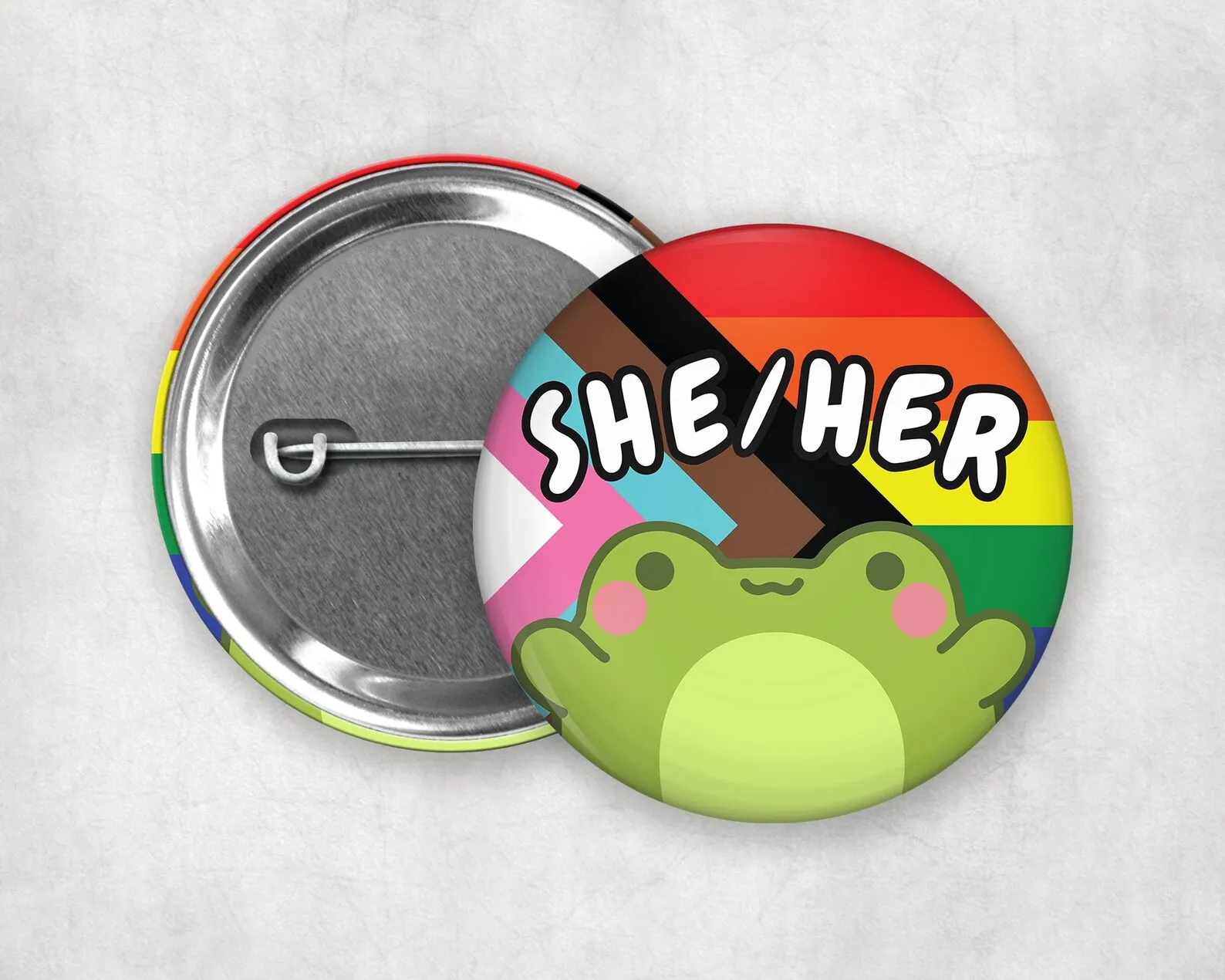 Frog Pronouns Pinback Buttons | LGBTQ+ Nonbinary, Trans, Genderqueer Pronoun Pins | Queer Owned Shop