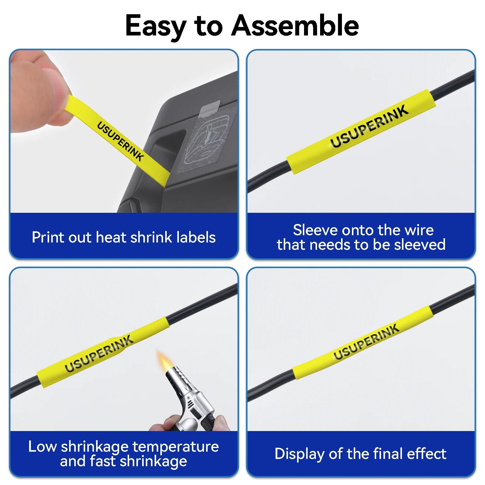 5PK Heat Shrink Tubes 8.8mm Compatible Brother Hse-621 Label Tape Black On Yellow Cartridge Cassette For P-Touch Label Printers