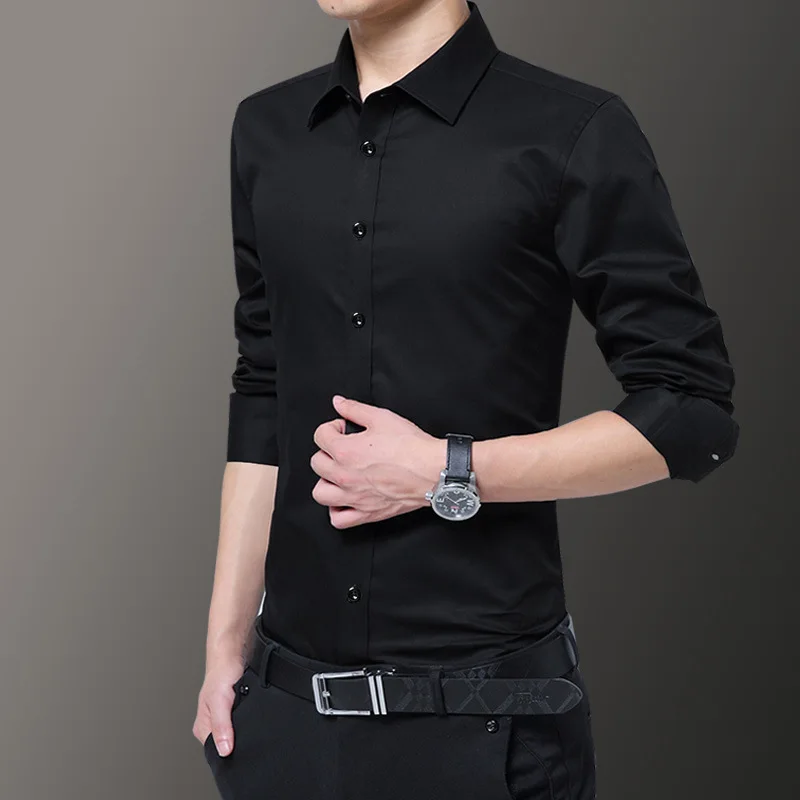 Camisa de manga comprida masculina versão coreana fino ajuste primavera e outono roupas bonito cinza camisa masculina na moda casual formal wear