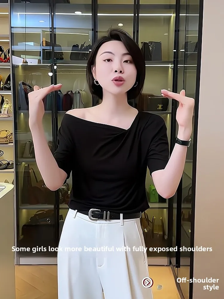 Casual Reine Farbe Plissee Bot irt ort Sve Sommer T-shirt Koreanische Sle Gerade Cut Seide frauen Premium Basis irt