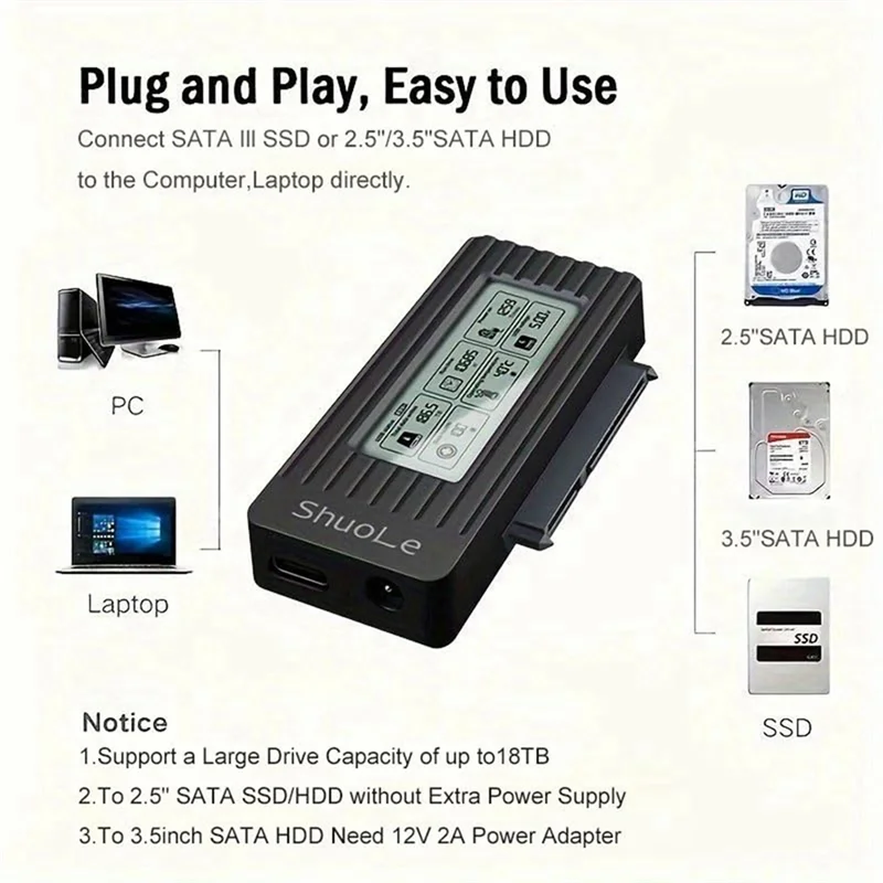 Shuole USB 3.0 vers SATA/IDE câble adaptateur pour 2.5 et 3.5 pouces HDD/SSD SATA III convertisseur de disque dur pour PC et ordinateur portable