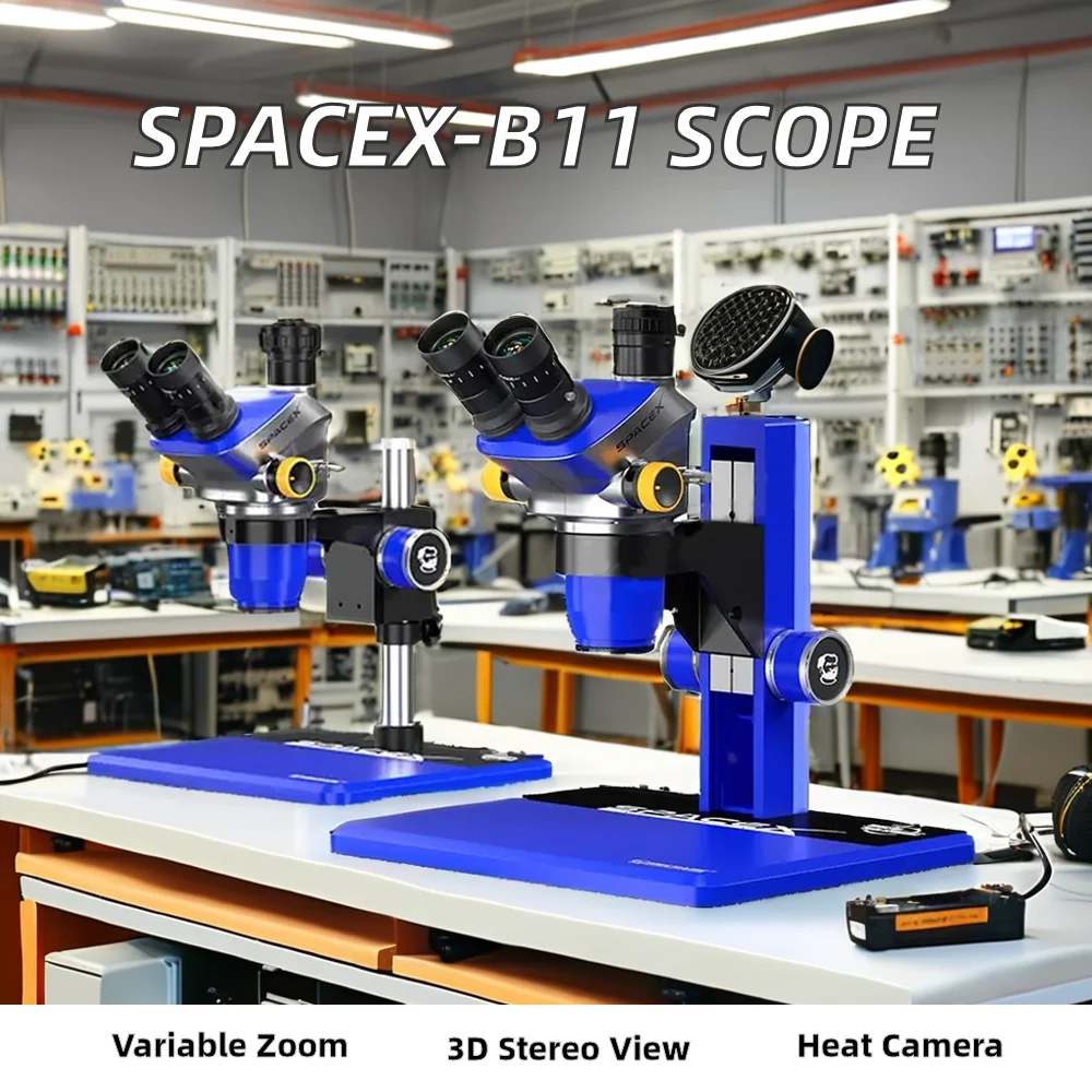 SpaceX-B11 Trinocular Stereo Microscope 6.5X-52X Continuous Variable Magnification New BGA Chip Repair Tool Motherboard Repair
