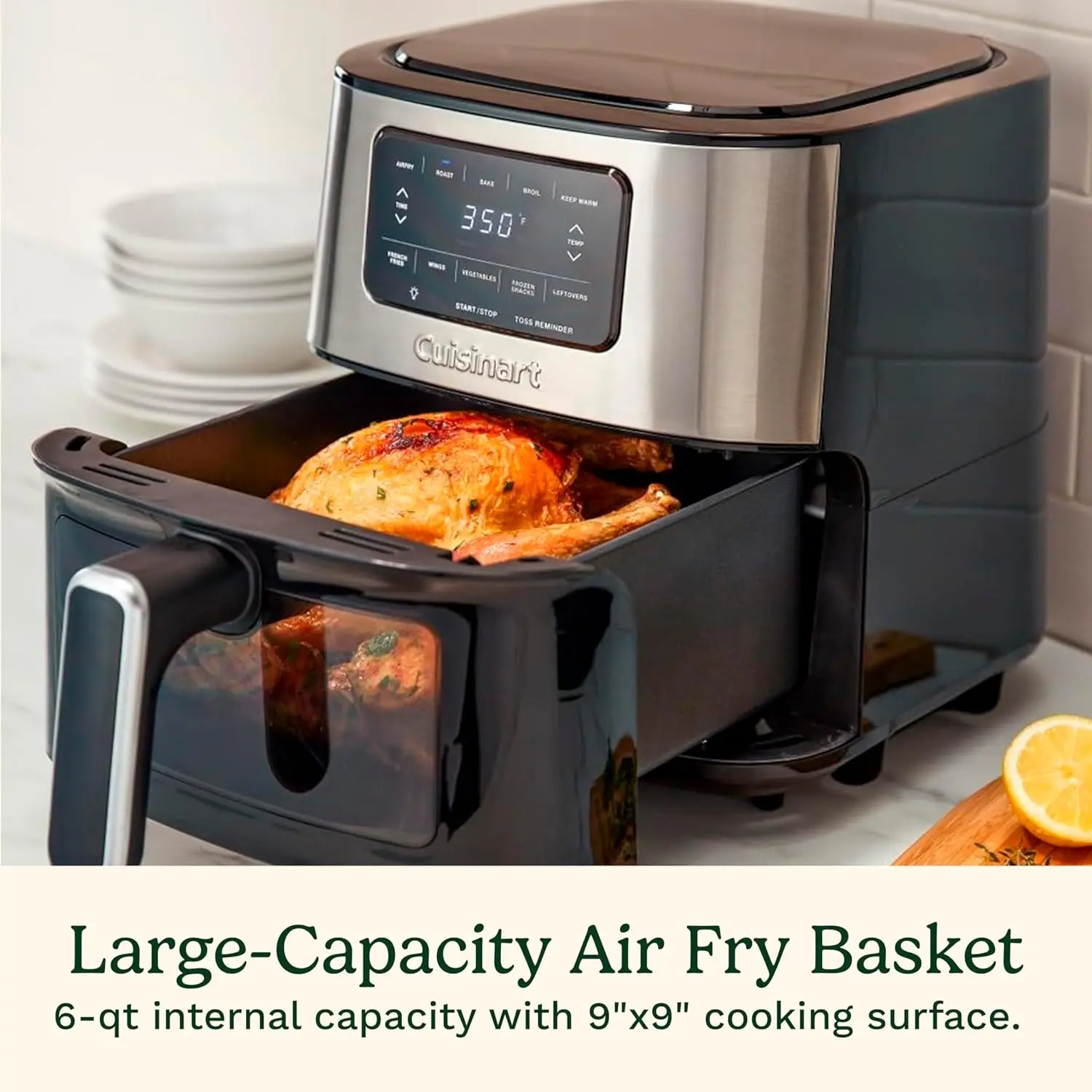 Air Fryer Oven – 6-Qt Basket Stainless Steel Air Fryer – Dishwasher-Safe Parts with 5 Presets – Roast, Bake, Broil