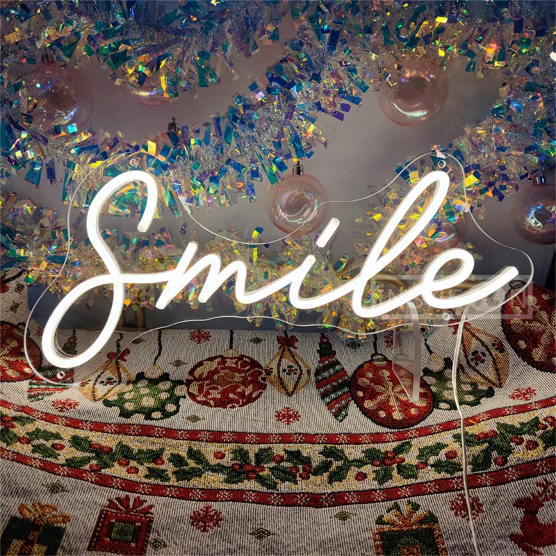 Smile Pattern Neon Sign USB  LED Decor Light for Bedroom Desktop Girls Room Kids Birthday Party Camping Bar Wall Decoration