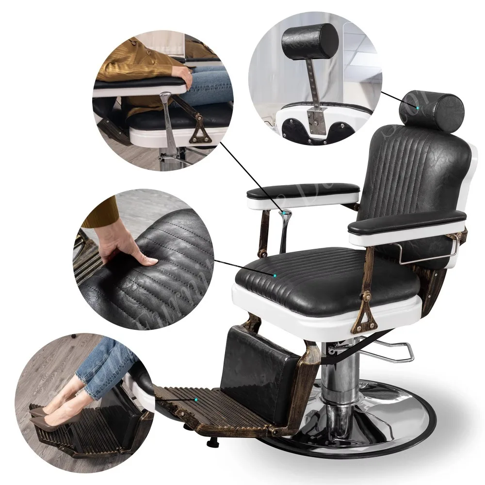 Synthetic Leather Reclining Backrest Chrome Base Heavy Duty Hydraulic Pump Durable Modern Commercial Salon Barber Barber Shop