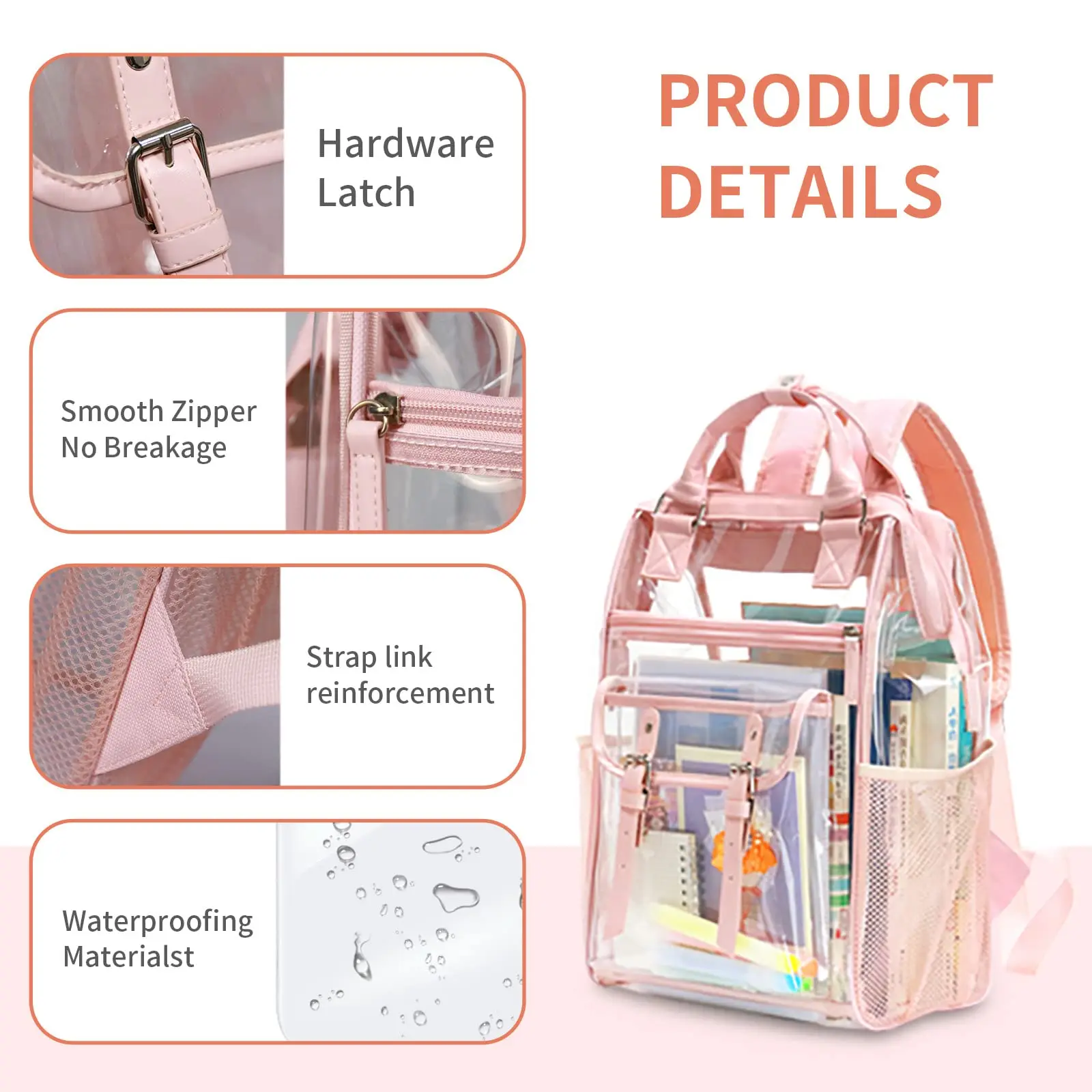 PVC Transparent Backpack with Large Capacity Waterproof Storage Bag Travel and Leisure Day bag Holiday Backpack Clear Bag