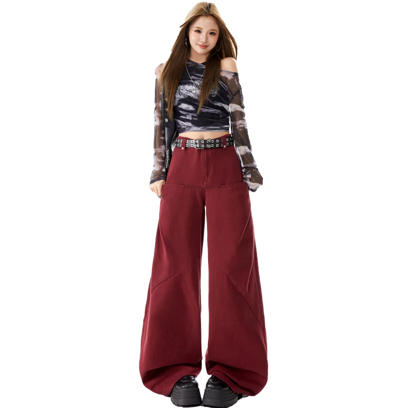 Y2k-Jeans für Damen, Vintage-Stil, Baggy-Fleece-gefüttert, Denim-Hose, weites Bein, Streetwear, Mode, trendig, lässig, Komfort