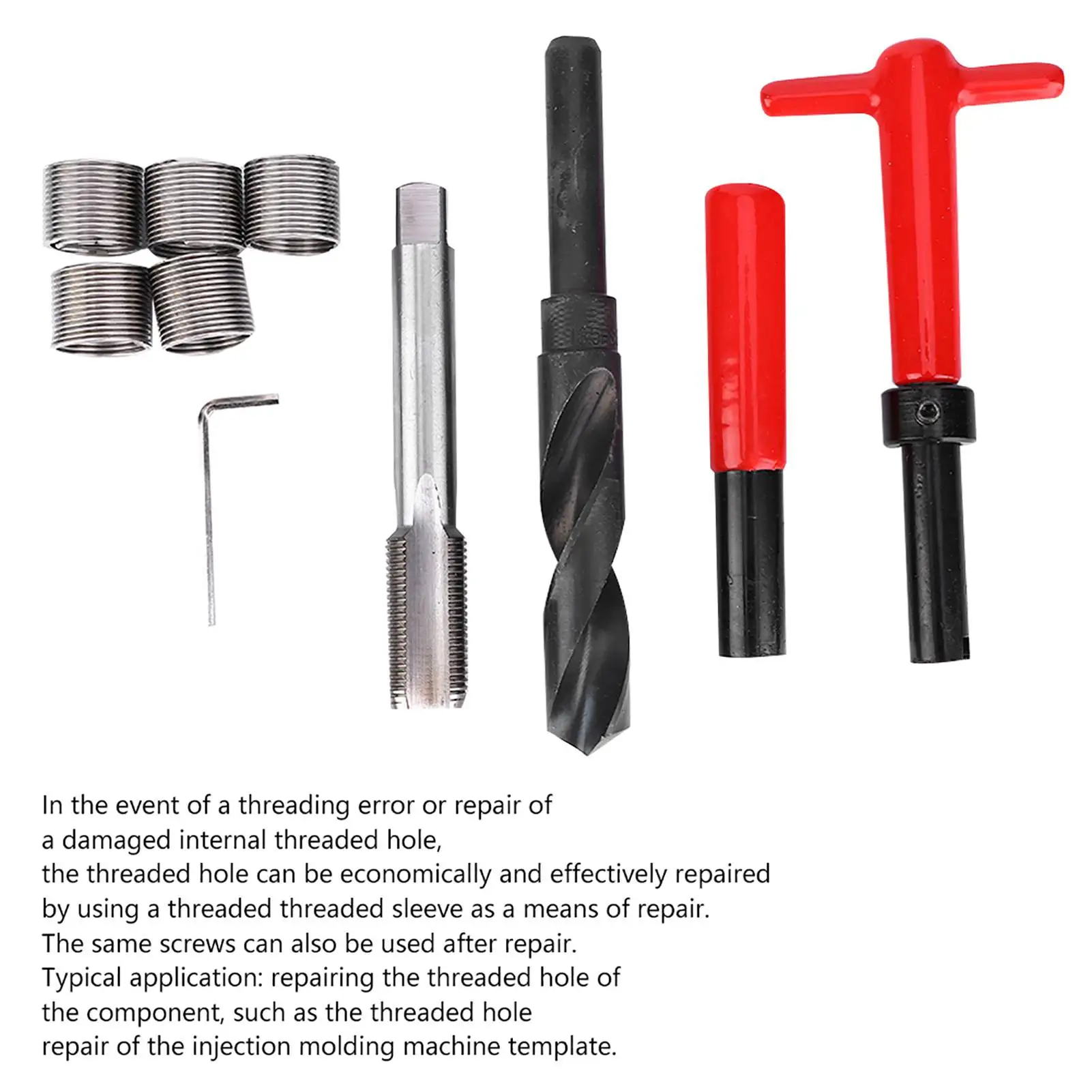 ZK40 Thread Repair Kit Stainless Steel Twisted Drill Wrench Threaded Insert for Car M18x1.5