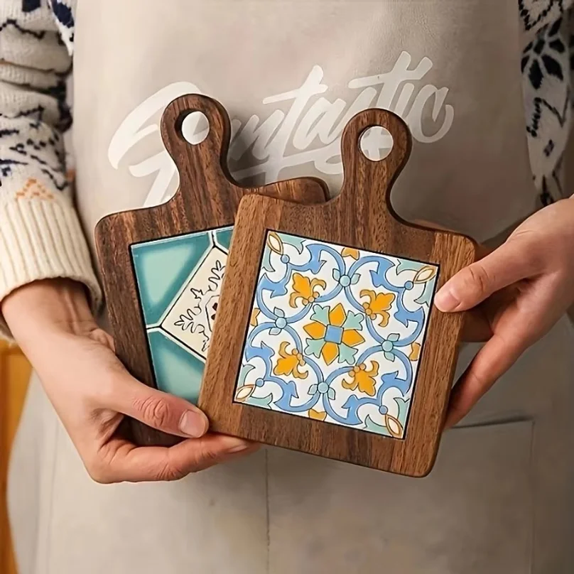4pc Floral Wooden Trivet - High-Temperature Resistant Heat-Resistant Kitchen Table Mat, Vintage Dining Mat, Insulation Pot Pad
