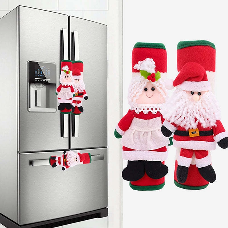 2pcs/Set Christmas Refrigerator Handle Cover Snowman Elk Santa Kitchen Microwave Oven Dishwasher Fridge Door Knob Protector