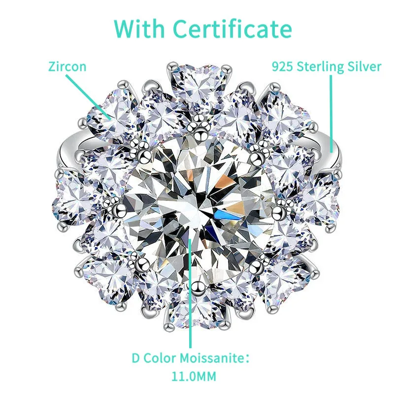 JH 5CT 925 فضة مويسانيتي خاتم للنساء الأزهار خاتم الزواج D VVS1 غرامة مجوهرات فاخرة مختبر الأحجار الكريمة