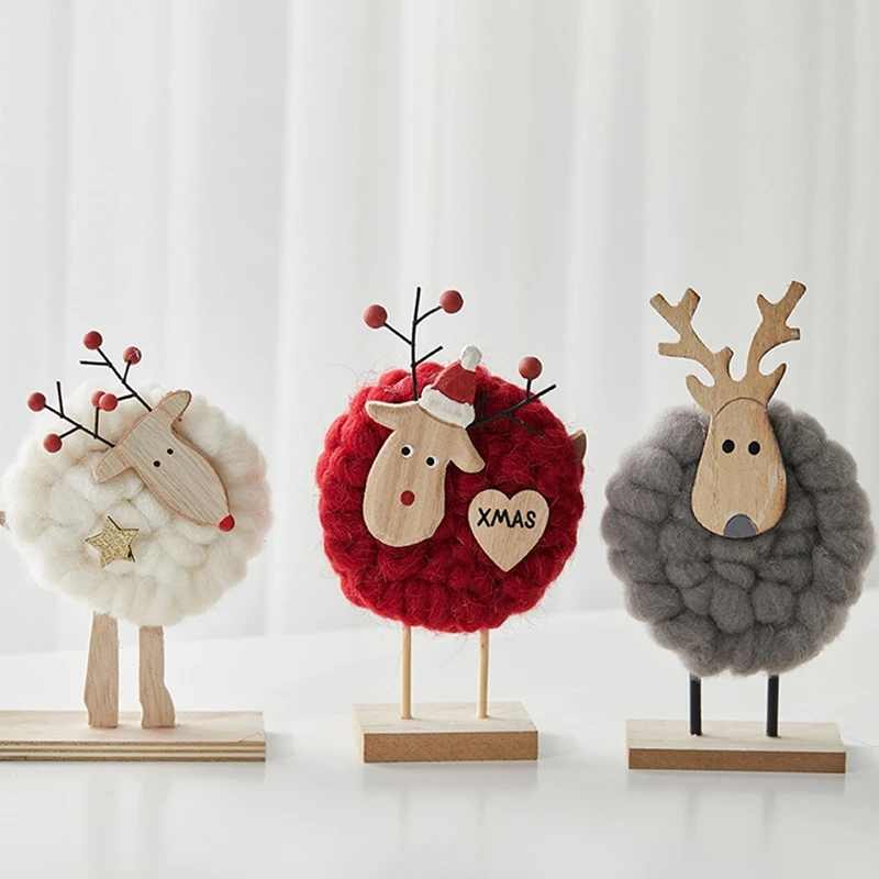 New Nordic Christmas Wooden Wool Felt Decoration Christmas Elk Santa Claus Ornament Christmas Tree Desktop Decoration