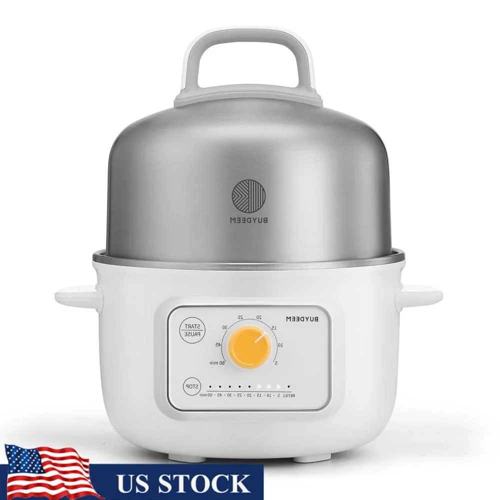 Vaporiera elettrica per alimenti 1.6QT Acciaio inossidabile Verdura Uova Frutti di mare Vapore rapido 8 Impostazioni di tempo Tripla protezione a secco Sano