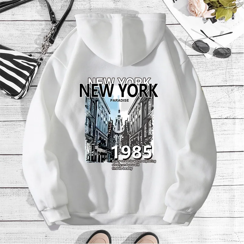 

New York1985 Print Female Fleece Hoodies Woman Hoodie Sportswear Fashion Oversized Pullover Girl Drop Shoulder Sleeve Streetwear