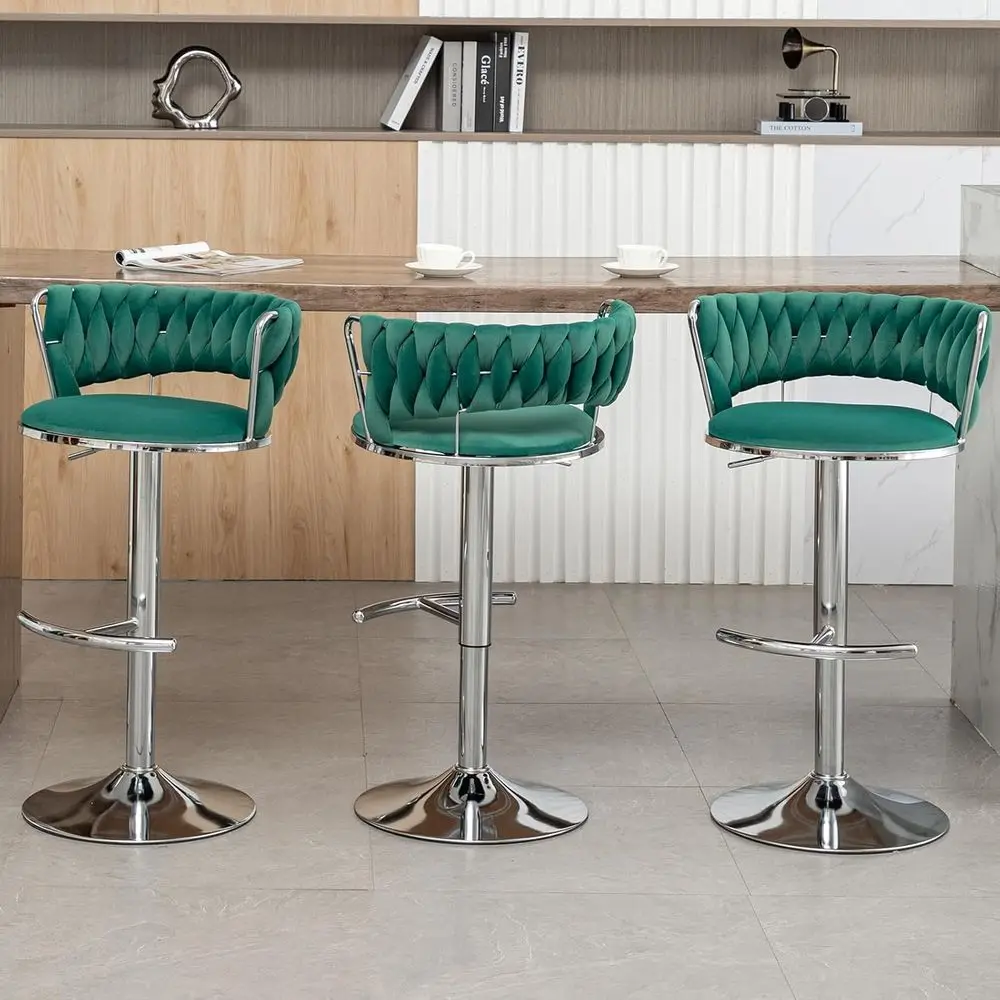 

Swivel Woven Backrest Bar Stools Set of 3, Adjustable Counter Height for Kitchen Island, Dining Room, Pub (Green)