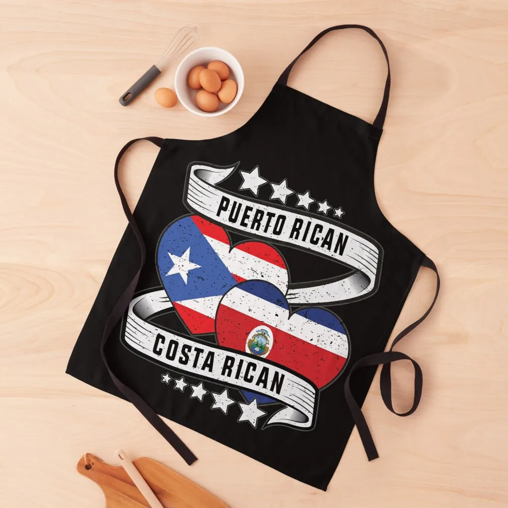 Costa rican Puerto rican flag shirt Half Puerto rican and Half Costa Apron Kitchen Supplies Home Cleaning Apron