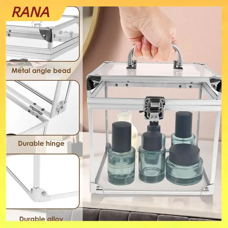 

RANA Crown Box, Clear Makeup Case Train Case With Latches & Handle Makeup Tools Box A