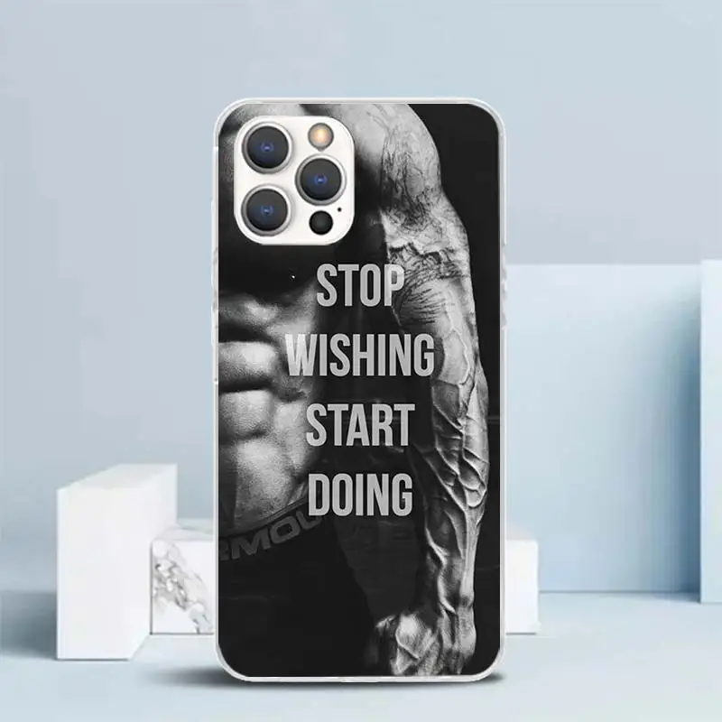 Bodybuilding Gym Fitness Soft Cover for iPhone 15 14 13 12 Mini 11 Pro Max Print Phone Case X XS XR 7 Plus 8 + SE Pattern Coque