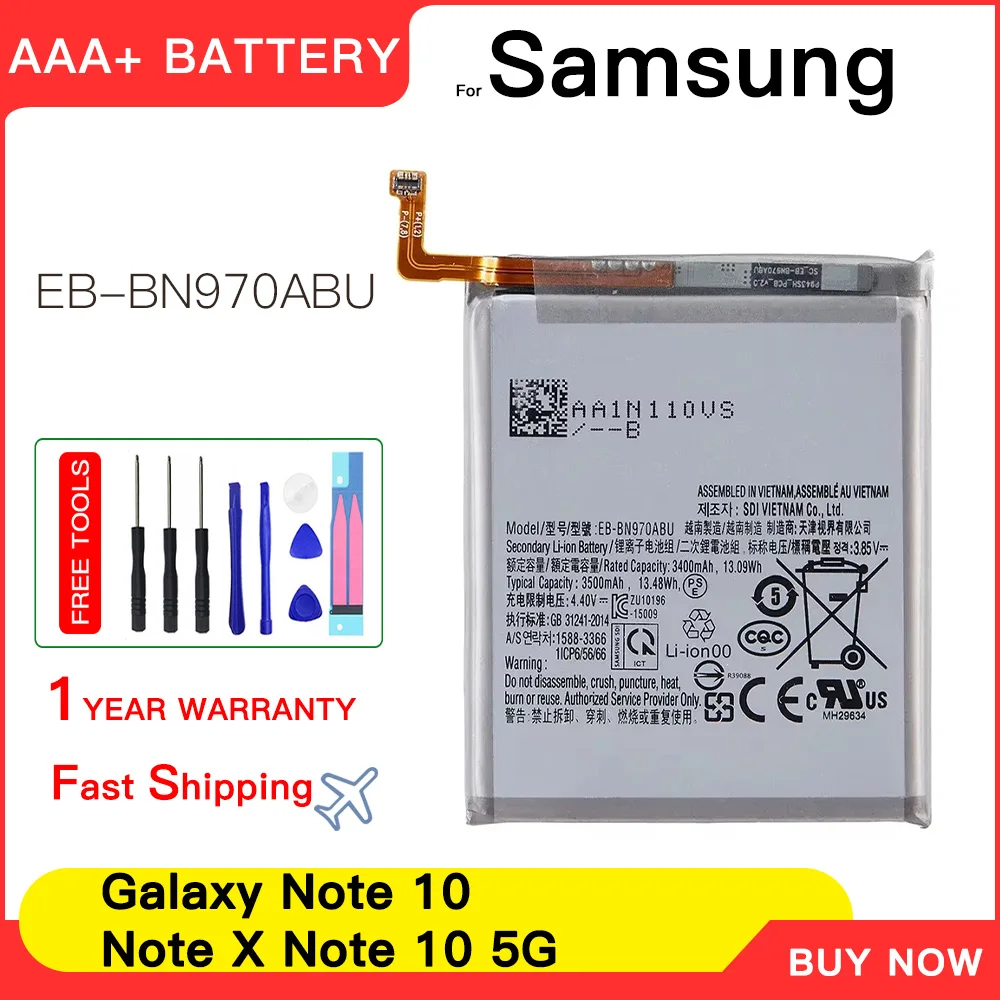 Genuine EB-BN970ABU Replacement 3500mAh Battery For Samsung Galaxy Note 10 Note X Note10 NoteX Note10 5G Batteria+Tools