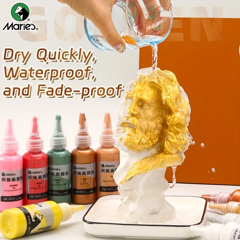 1 قطعة أصباغ أكريليك معدنية ذهبية شاحبة من ماري، طلاء لامع غني، 50 مل/1.69 أونصة، رائعة للرسم، خشب، زجاج للفنانين والطلاب #4